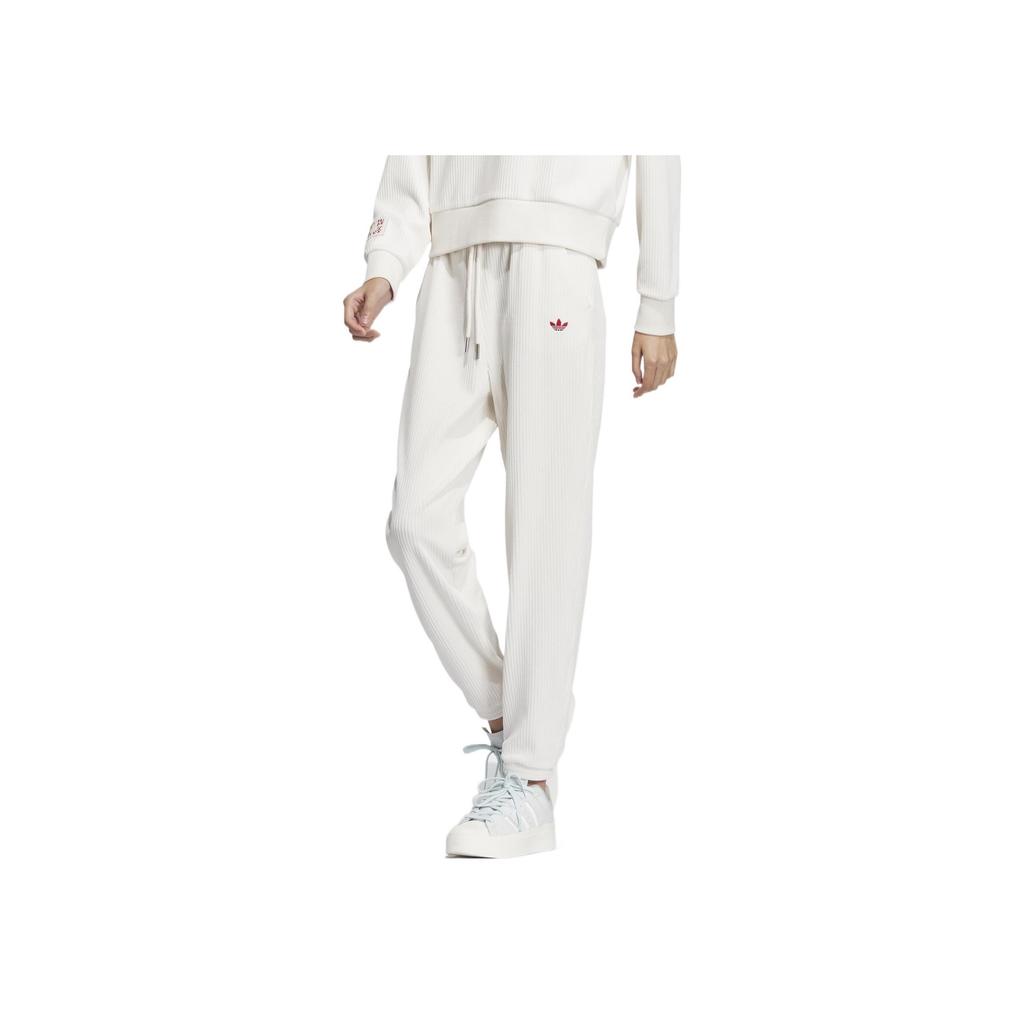 Adidas Originals Trefoil Solid Color Logo Embroidery Drawstring Casual Sport Pants Women Bottoms White HY7270