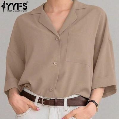 Women's Fashion Casual Summer Spring Solid Color Print 1/2 Sleeves POLO Neck Blouses & Shirts