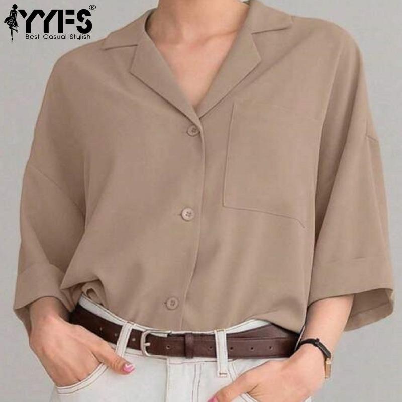 YYFS Women's Fashion Casual Summer Spring Solid Color Print 1/2 Sleeves POLO Neck Blouses & Shirts