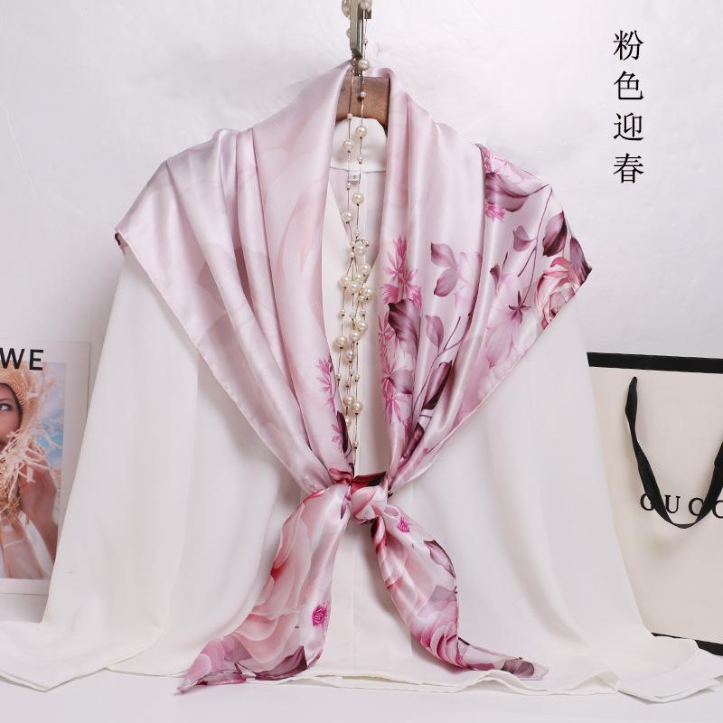 Hot Design 110*110cm 100% Silk Big Square Silk Scarves Fashion Floral Printed Shawl Sale Women Genuine Natural Silk Scarf Shawl