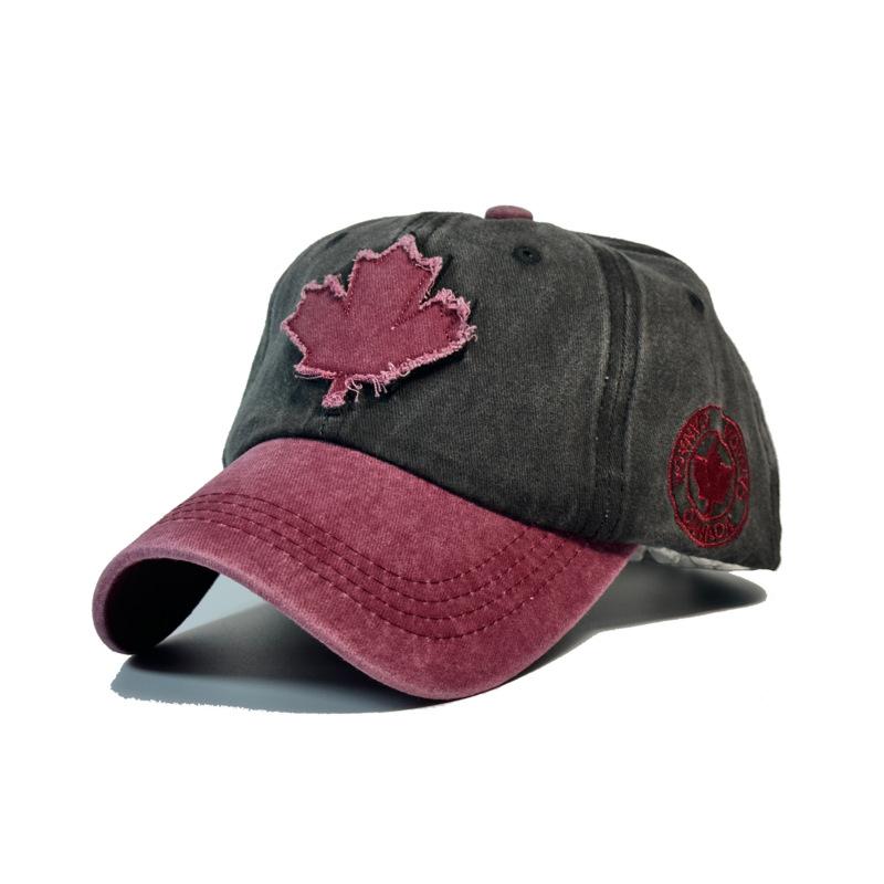 Maple Leaf Baseball Caps for Men and Women, Washed Cotton Duck Tongue Caps, Outdoor Pure Cotton Color Blocked Foreign Trade Hats