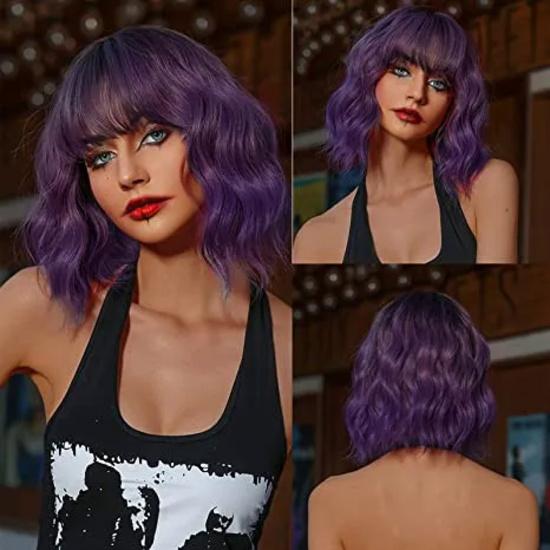 Pink Curly Synthetic Wigs for Black Women Short Kinky Curly Wig with Bangs Heat Resistant Hair Wig Halloween Cosplay Party Wigs
