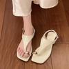Low Heel Sandals Summer New Square Head Metal Buckle Head Soft Sole Anti-slip Wear-resistant Flat Shoes