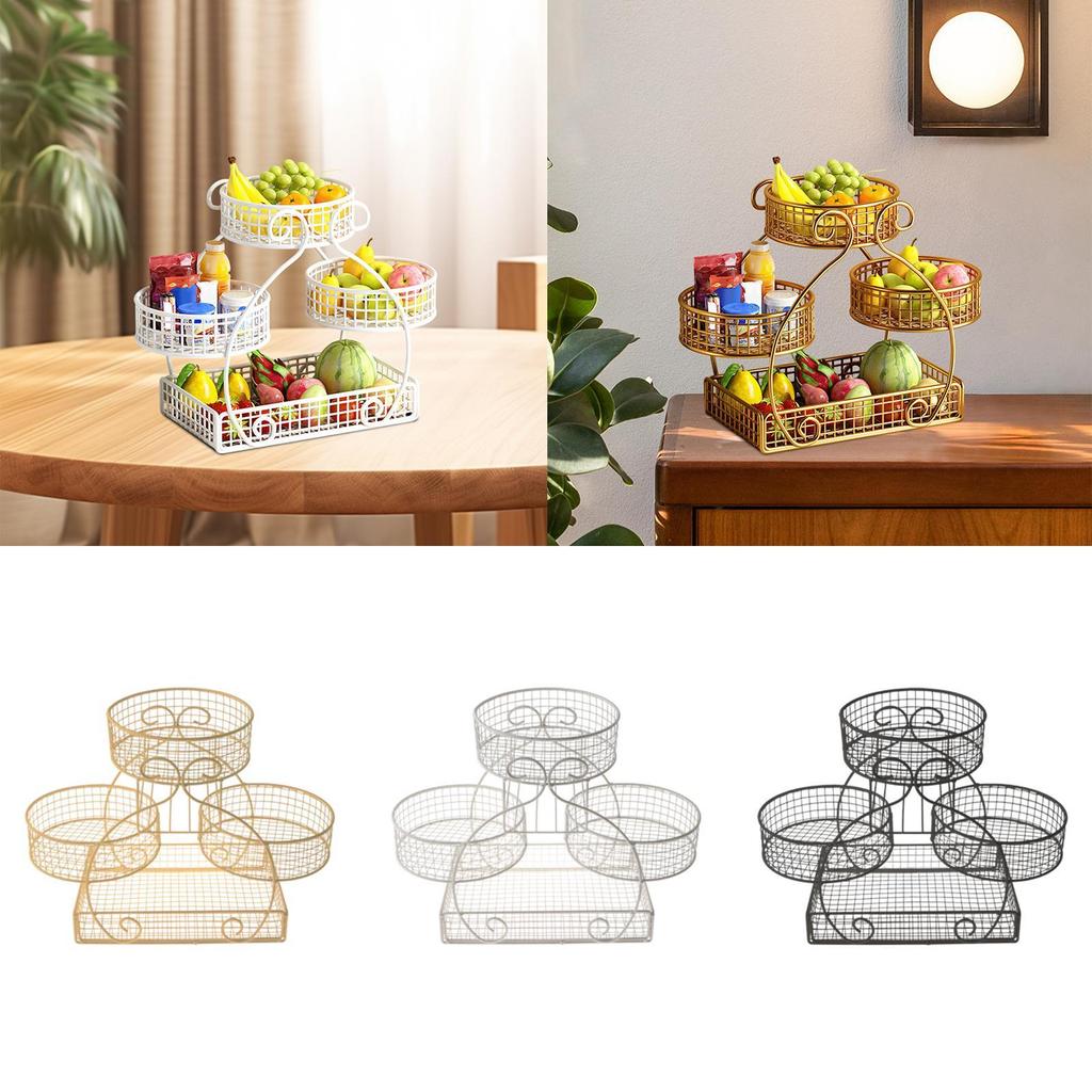 Tiered Wire Basket Stand Multiuse Bread Basket Fruit Bowl Holder Iron Mesh Fruits Stand for Potato Bread Snack Veggie Table