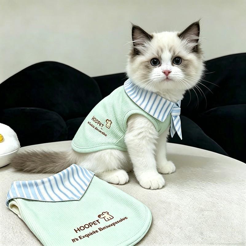 Cat Vest College Style Cute Macaron Collar Striped Lightweight Anti-Shedding Ragdoll Golden Shaded Cats