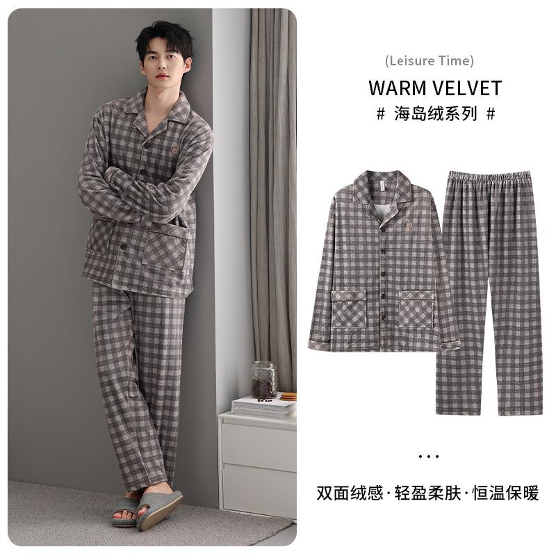 Pajamas Men'S Autumn And Winter Thin Velvet Island Velvet Large Size Suit Homewear Winter