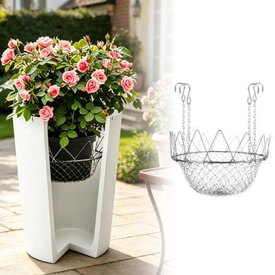 Adjustable Planter Insert Riser Stainless Steel Planter Riser with Chains Hooks Rustproof Heavy Duty Plant Riser Inside Planter for Indoor Outdoor