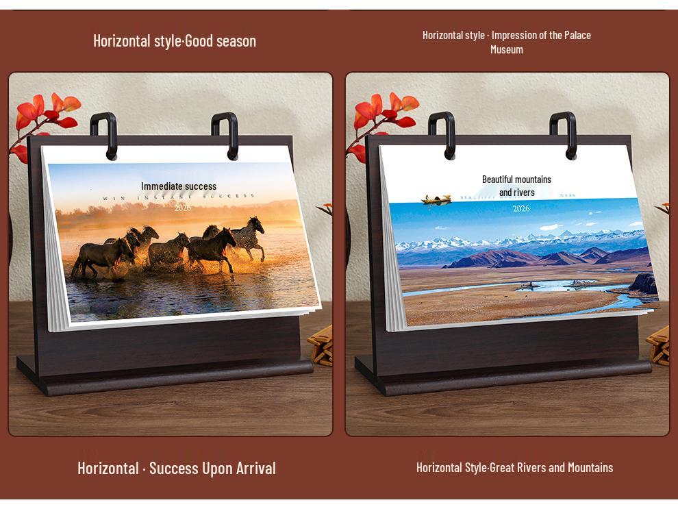 Customizable Solid Wood Desk Calendar 2026 - Office Desktop Ornament