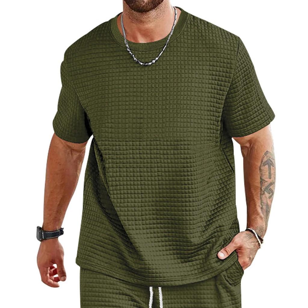 Men's Summer Fashionable Sports Casual Short-Sleeved Tops Men's Solid Color Round Neck Small Square T-Shirt