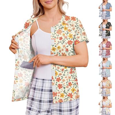 Women's Post-operative Short-sleeved  Color Shirt With Four Pockets