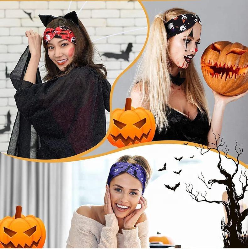 Elastic Non Slip Halloween Headbands Hair Accessories Bulk Pumpkin Pattern Halloween Hairband for Women Girl