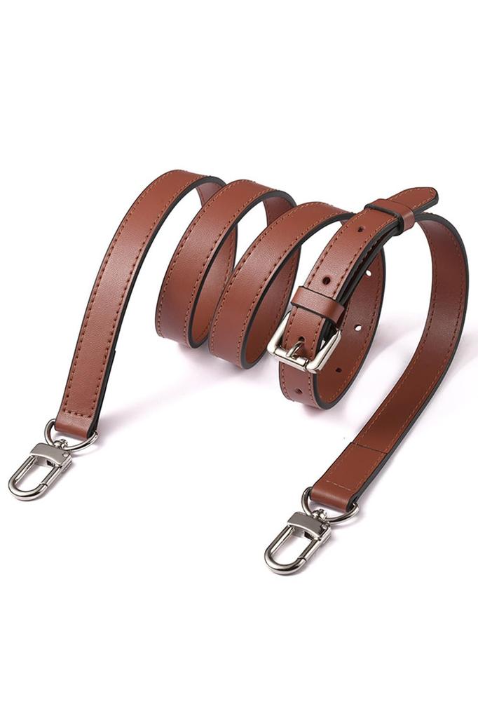 Ptika Replacement Shoulder Strap, Cowhide Leather, Single Strap, 1.8cm Wide, Narrow, Bag Strap Accessory (Brown x Silver)