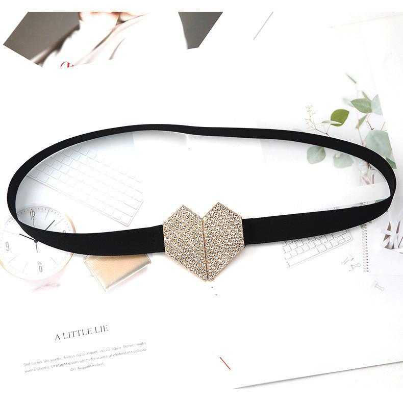Chic French Style Elastic Belt With Heart-shaped Rhinestone Perfect For Suit