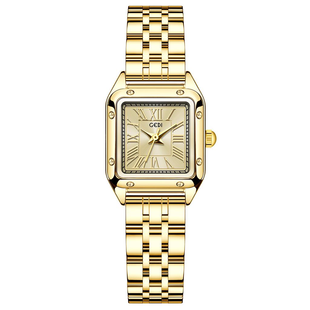 Exquisite kleine quadratische Platte, leichter Luxus, hochwertiges Stahlband Damenarmbanduhr, Nischen-High-End, vielseitige Damen-Quarzuhr