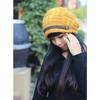 Women Winter Knitted Braided Beanie Hats Cabled Checker Pattern Hat Beret Slouchy Button Leather Belt Cap