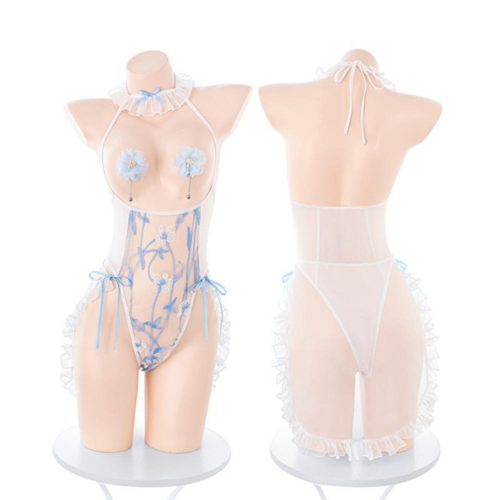 Domila's New Breasts Open Crotch Temptation Embroidered Flower Wedding Onesie Set Sexy Underwear Sexy Bare Buttocks Free of Charge