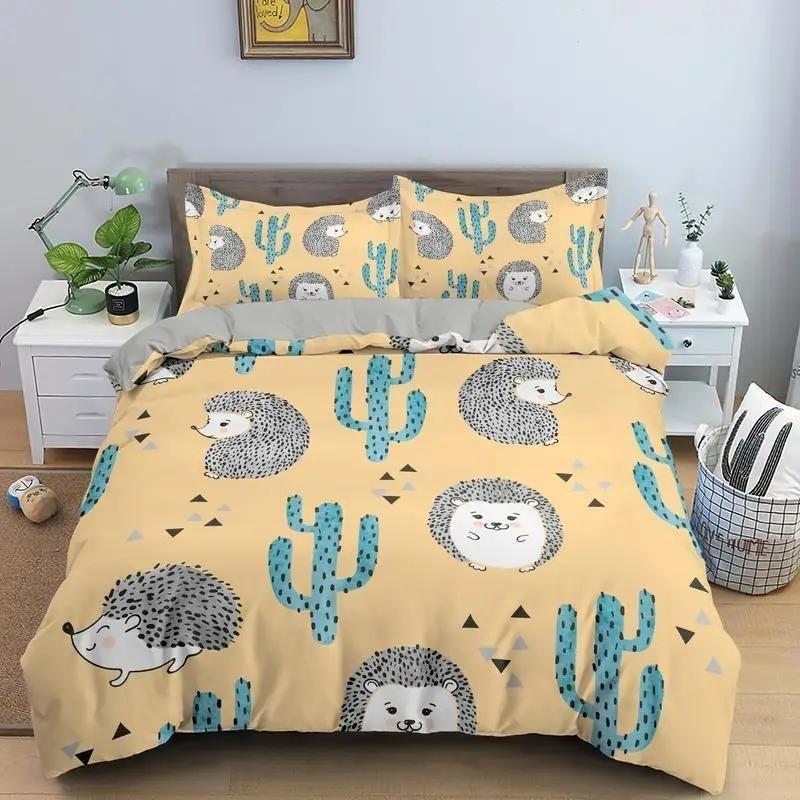 3D Printed Bedding Set Cartoon Animal Pattern Down Quilt Cover Pillowcase Kids and Teen Bedroom Decoration Single Double Bed