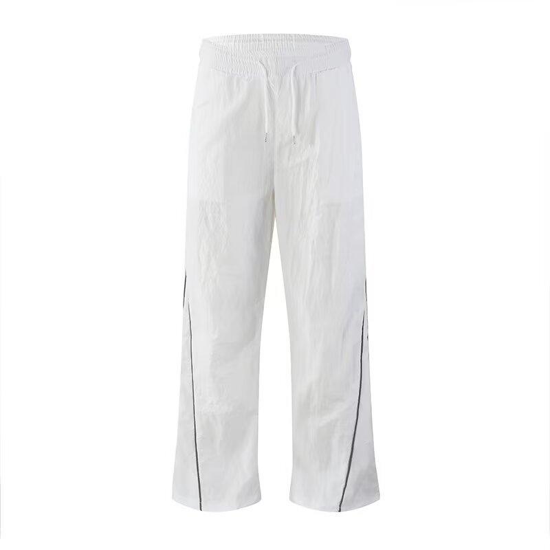 American straight casual pants men's and women's trend ins loose wide-leg trousers summer breathable elastic waist overalls