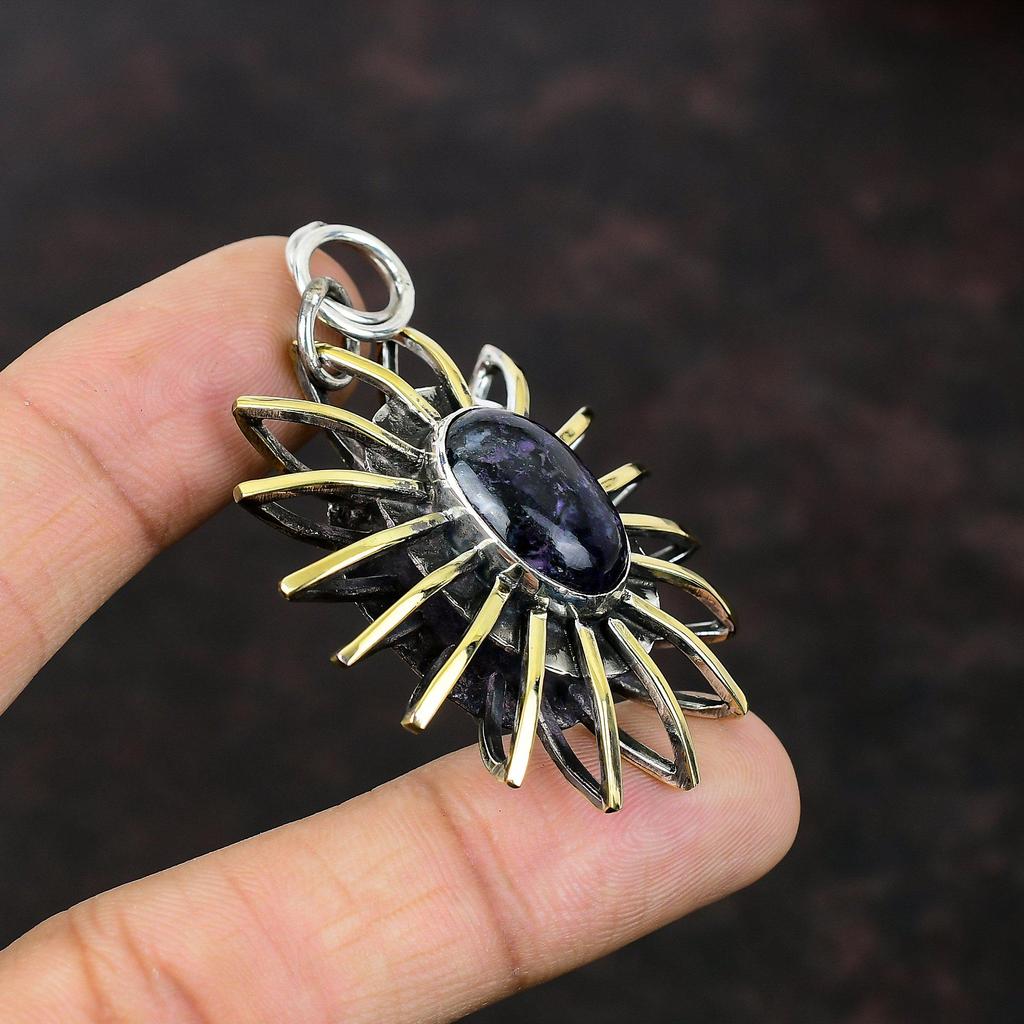 Wisiorek Purpurite Kamień szlachetny Biżuteria 925 Srebrny wisiorek 18K pozłacany Klatka Biżuteria Ręcznie robiony wisiorek Prezent dla żony Piękna biżuteria