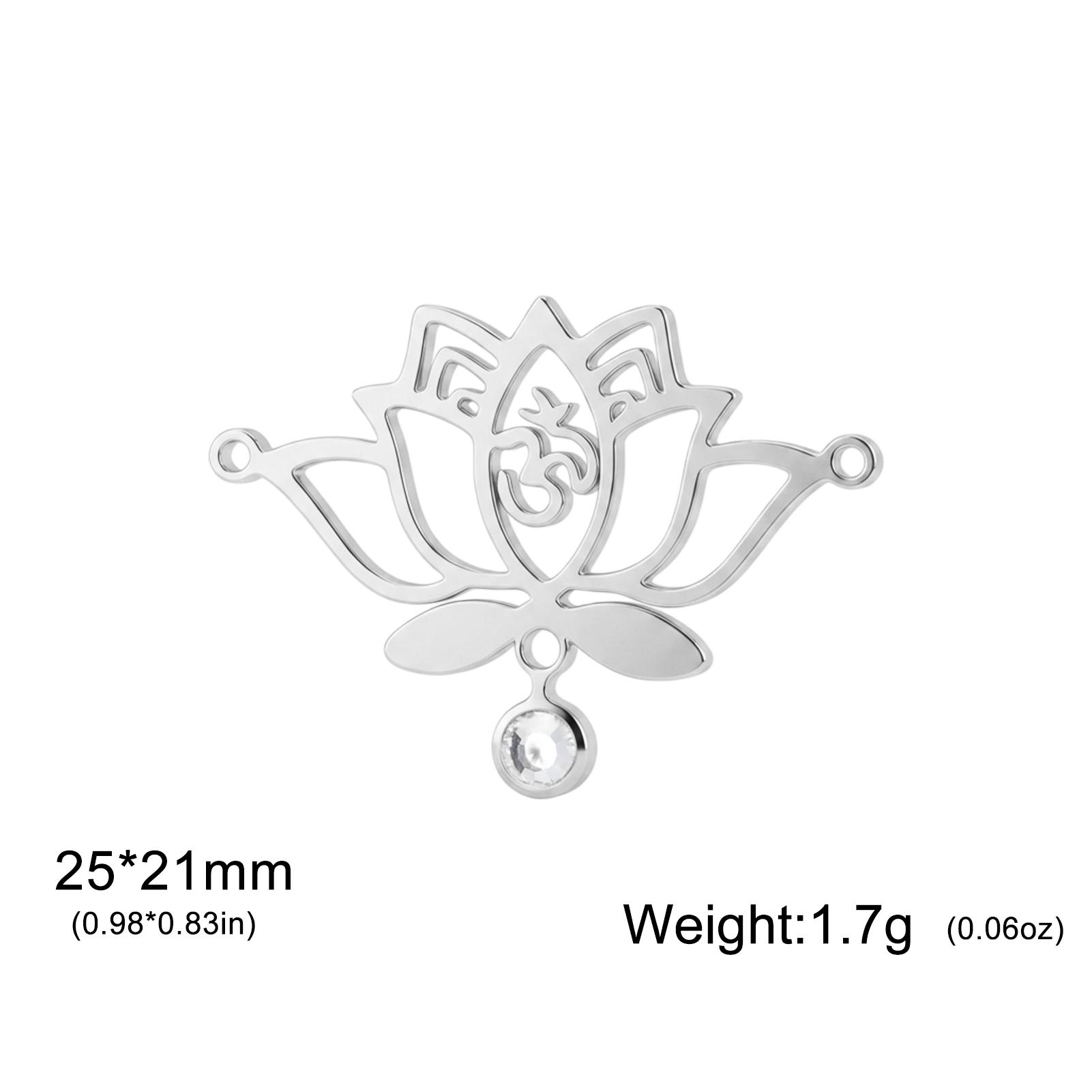 Teamer Hollow Lotus Yoga Om Clear Zircon Charms Pendant Stainless Steel For Brahman Hinduism Jewelry Gift Making Acccessories