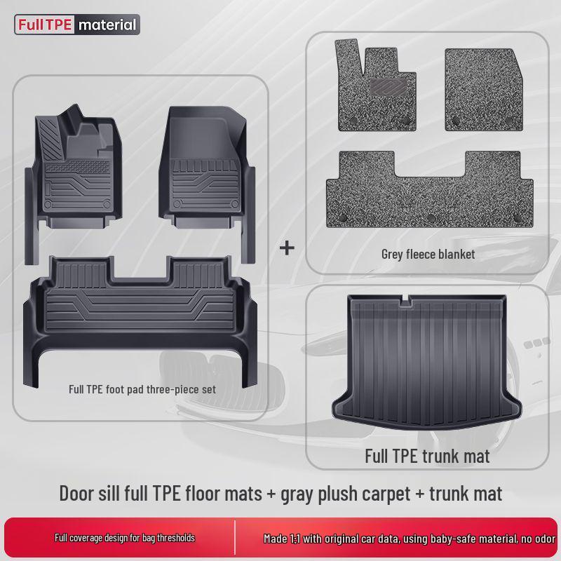 TPE Surround Titanium 7 Car Floor Mats with Leopard Print Door Sill - 2025 Edition