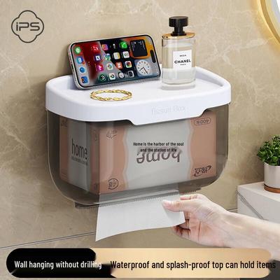 Boîte à mouchoirs murale pour salle de bain avec étagère de rangement