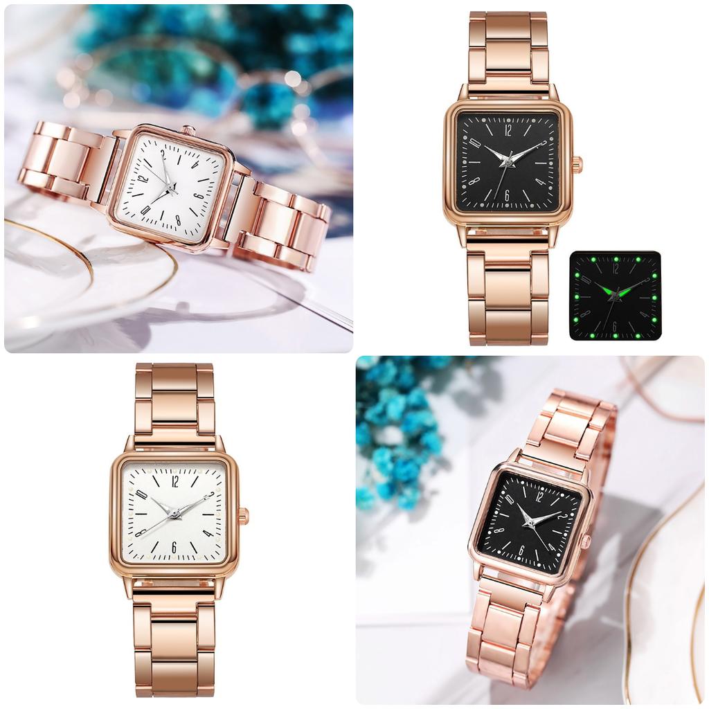 Steel Strap Square Watch For Men Women Night Light Quartz Movement Style Casual