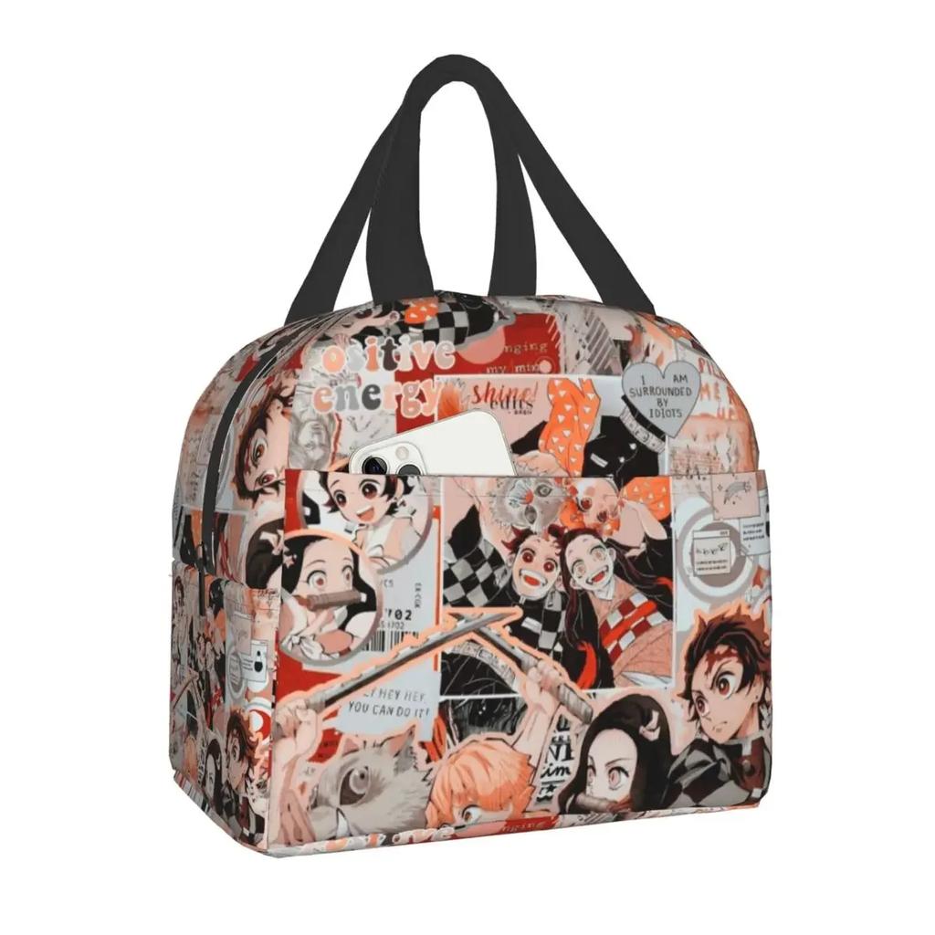 Niedliche Anime Muichiro Tokito Isolierte Lunchtasche für Frauen Kimetsu No Yaiba Kühltasche Thermische Bento-Box Schulfutter-Aufbewahrungstasche