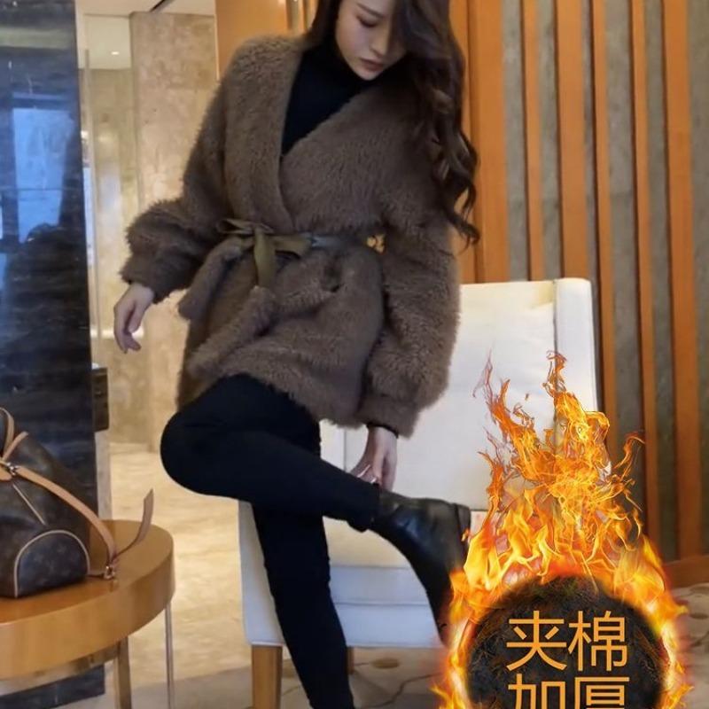 Small Hairy Thickened Coat Women's Winter New Temperament Coffee Color Thin Imitation Fur Top