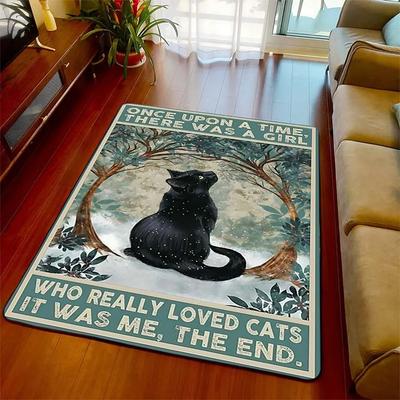 Tapete Retrô Gato Preto Tapete Sala de Estar Decoração de Casa Tapete de Sofá Base Antiderrapante Almofada de Cadeira Tapete de Área de Lazer Decoração de Bruxa de Halloween