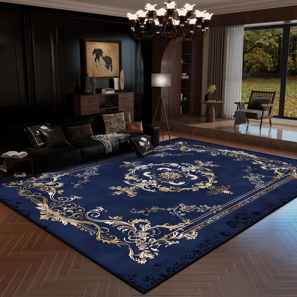 European Style Rug Luxury Decoration Home Large Area Living Room Carpet Golden Striped Rugs Bedroom Bedside Non-slip Soft Mat