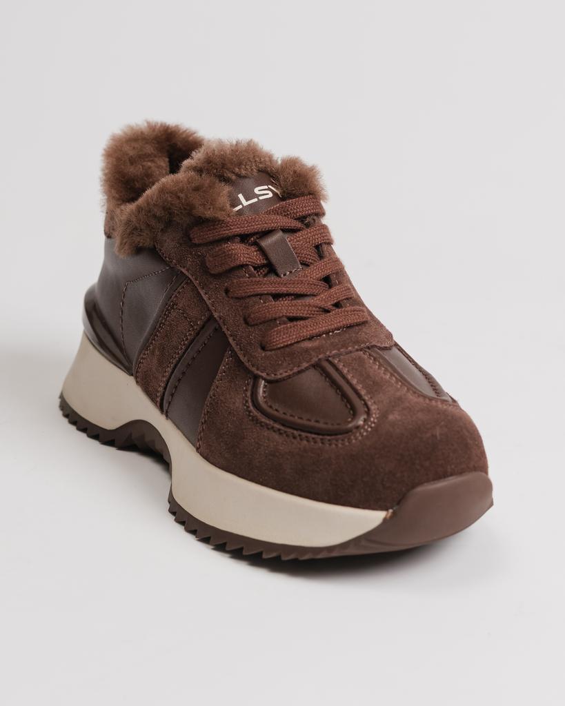 Sneakers with Fur Allsy 77127 36 Brown Suede Leather Fur Wool