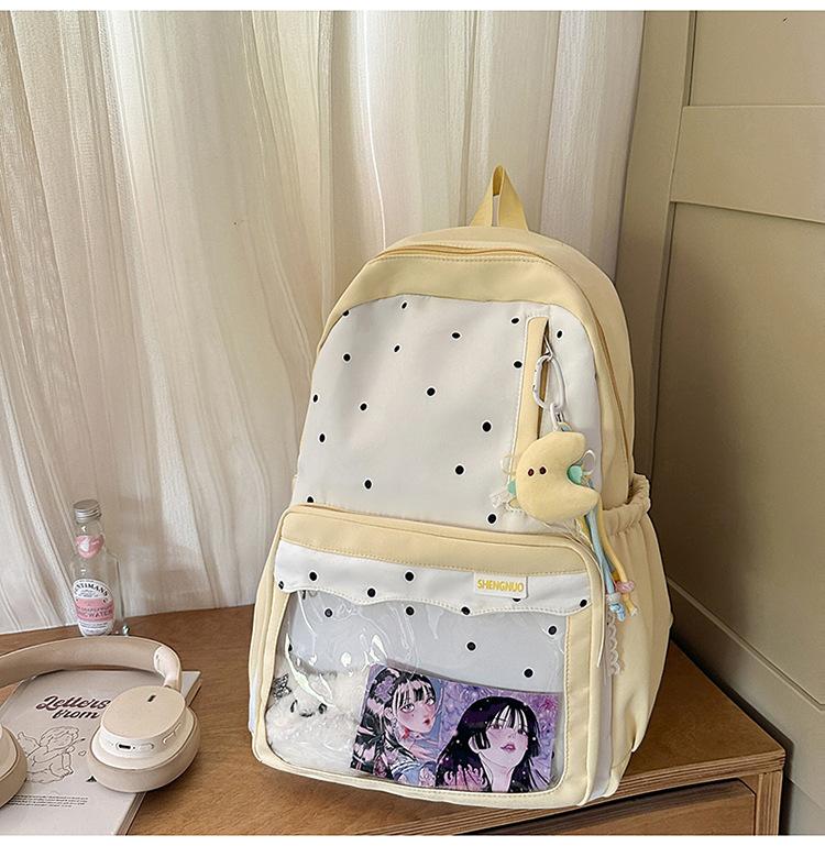 Schoolbag Korean ins new high-value fresh and sweet contrasting polka dot backpack junior high school students lightweight spring outing backpack
