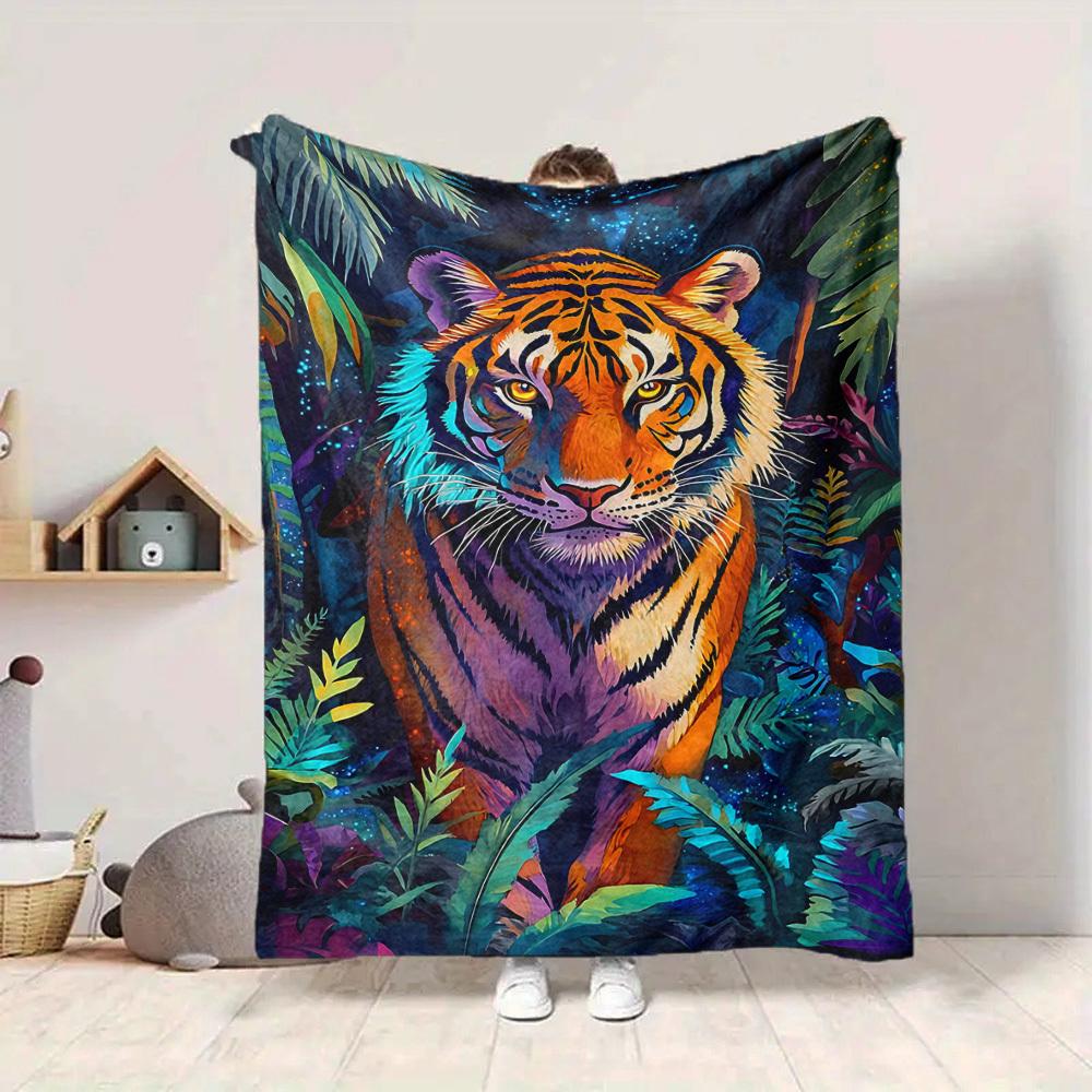 1pc Tiger Jungle Lightweight Flannel Blanket, Comfortable and Warm Blanket, for Office and Camping Sofa Bed, Livingroom178