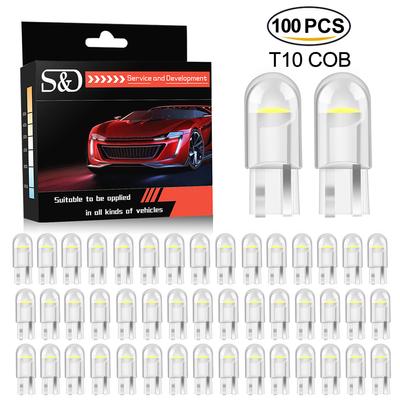 100Pcs Car T10 Led Bulbs 194 168 W5W LED Light Cold White Auto COB Transparent Acrylic Red Blue Green Pink Yellow License Plate Lamp 12V