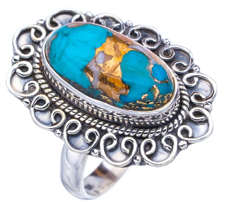

StarGems® Natural Copper Turquoise Handmade 925 Sterling Silver Ring 6.75 F2215