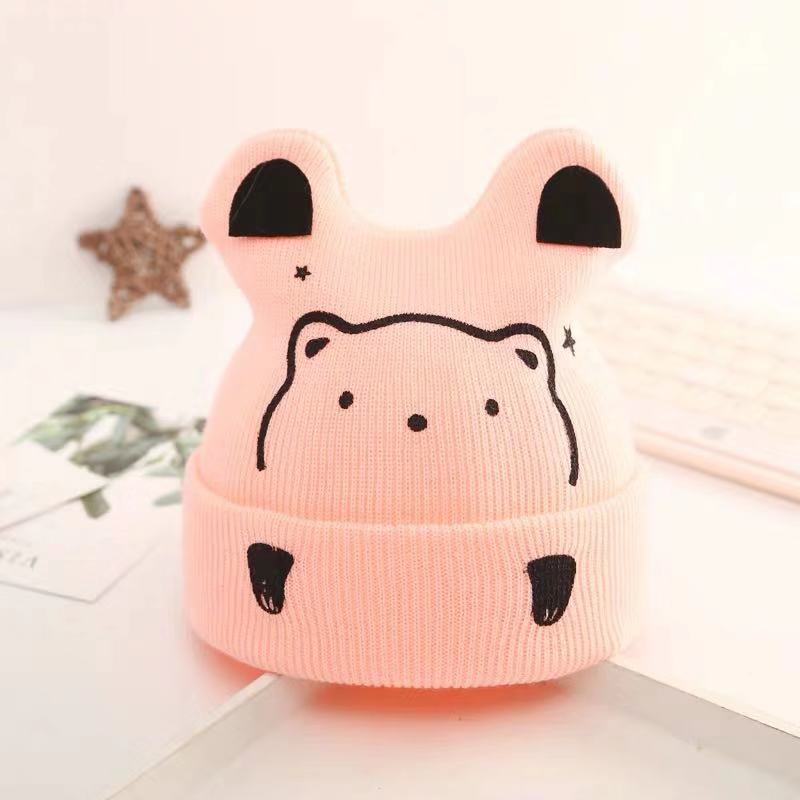 Knitted Cute Children Hats Autumn Winter Unisex Infant Hood Cartoon Baby Warm Hat Hug Bear Print
