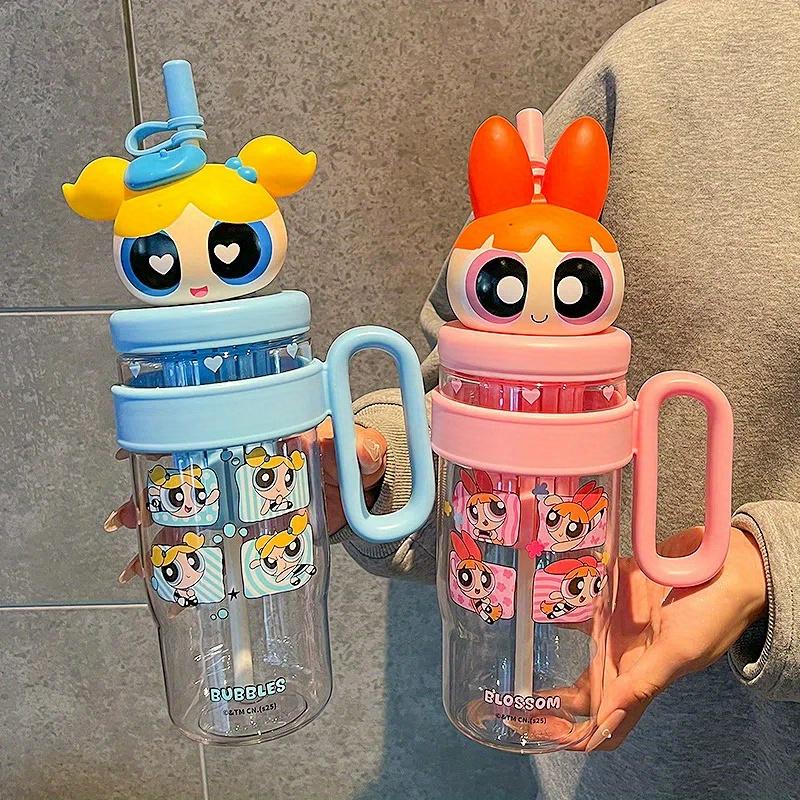 The Powerpuff Girls Blossom Vannkopp med sugerør og lokk, vannflaske, Søt Bubbles-fans' sugerørkopp, Stor kapasitet Iskonge-kopp, Buttercup Vannflasker