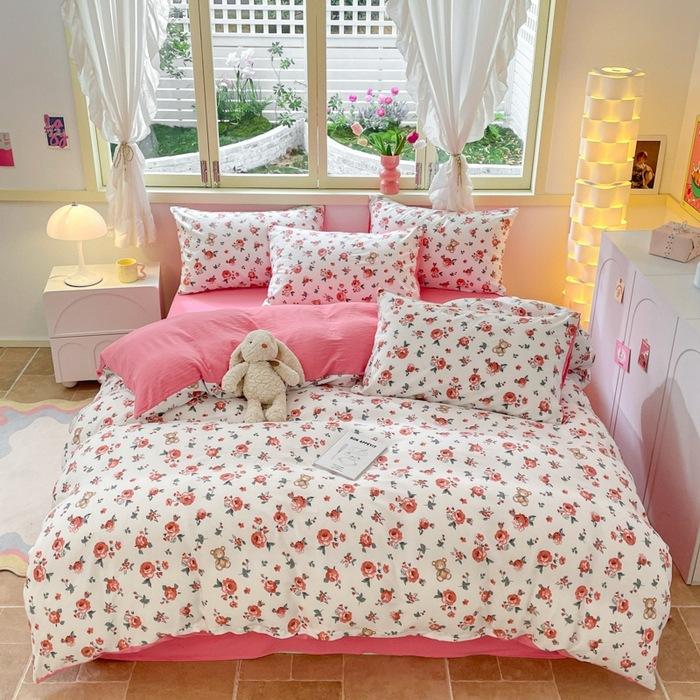 Class A Maternal And Infant Grade Washed Cotton Double-Layer Yarn4-Pcs Set Bed Hat Student Bed 3-Pcs Set Bed Sheet Quilt Cover Quilt Cover