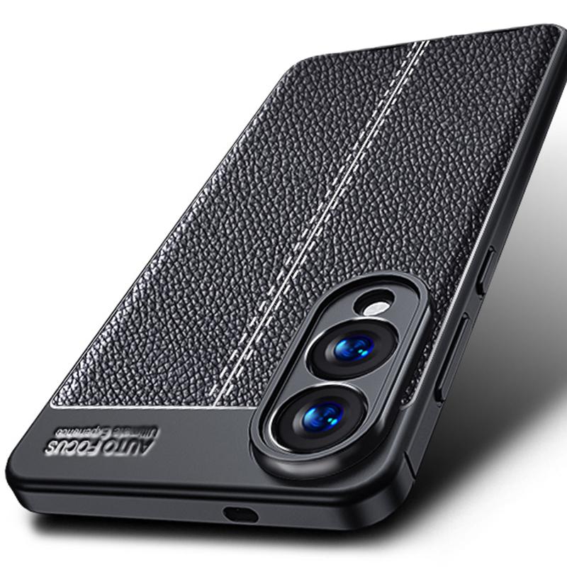 

For Samsung Galaxy S25 Edge Case Litchi Texture TPU Flexible Phone Cover,Black Type A