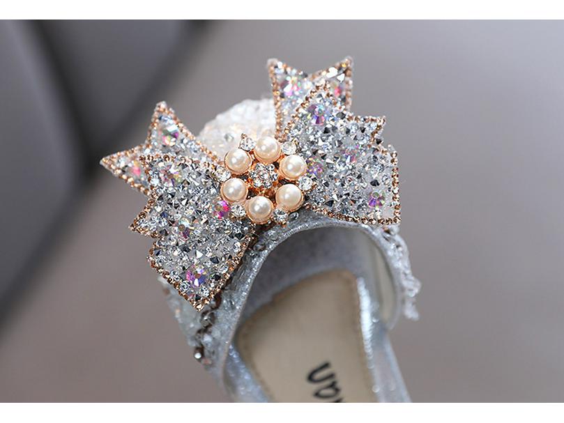 2025 Spring/Summer Girls' Rhinestone Bow Soft Sole Korean Style Leather Sandals