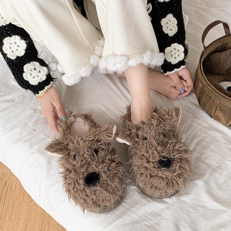 Fashion New Winter Plush Slippers Women's Cartoon Dog Plush Cotton Shoes Fashion Indoor Warm Home Slippers Non-slip Casual Cotton Shoes