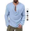 New Autumn Long Sleeve T-shirt Men's Loose Button V-neck Top