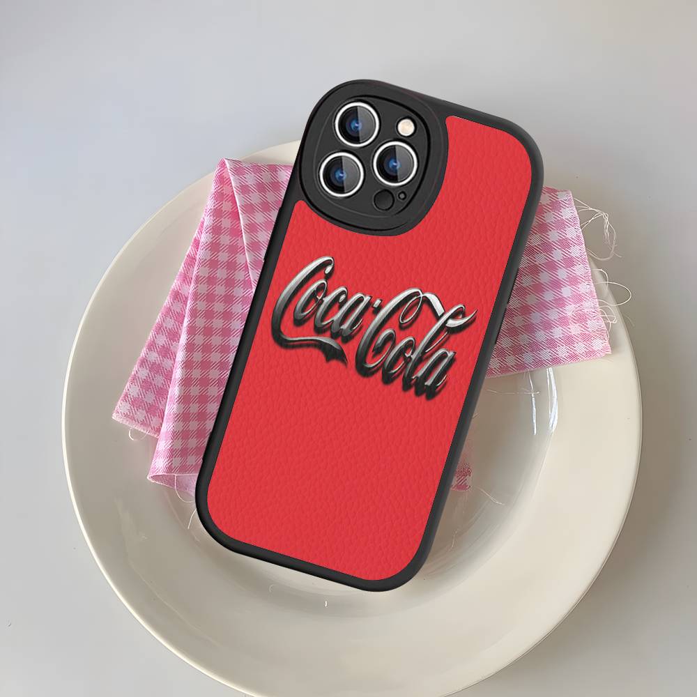 C-CocaS-Fashion Cola Leather Phone Case For IPhone 16 14 15 Pro Plus 13 12 11 Pro Max Silicone Cover