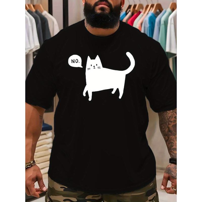 

Европейские размеры Мужская летняя повседневная футболка оверсайз с коротким рукавом, с принтом кота и эластичной тканью, Большие размеры S чёрный