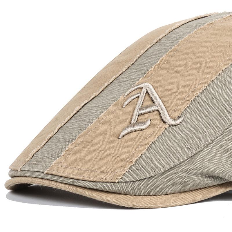 Spring Summer Letter Embroidered Beret Color-Blocking British Cap Middle-Aged Men's Sunscreen Hat Peaked Cap Newsboy Caps Gatsby Painters Hats