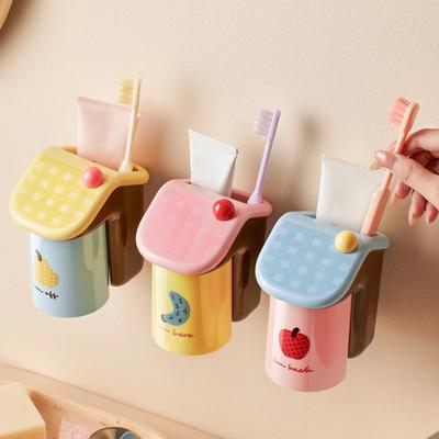 Porte-gobelet à brosse à dents mural Magnétique Plastique Support à égouttage inversé Ventilé Dessin animé Porte-gobelet à bain de bouche Hôtel