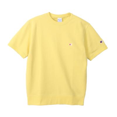 Champion Short Sleeve Crew Neck Cream with Fleece Lining and Embroidered Logo Men's Sweatshirt, Basic, Yellow, C3-Z020,