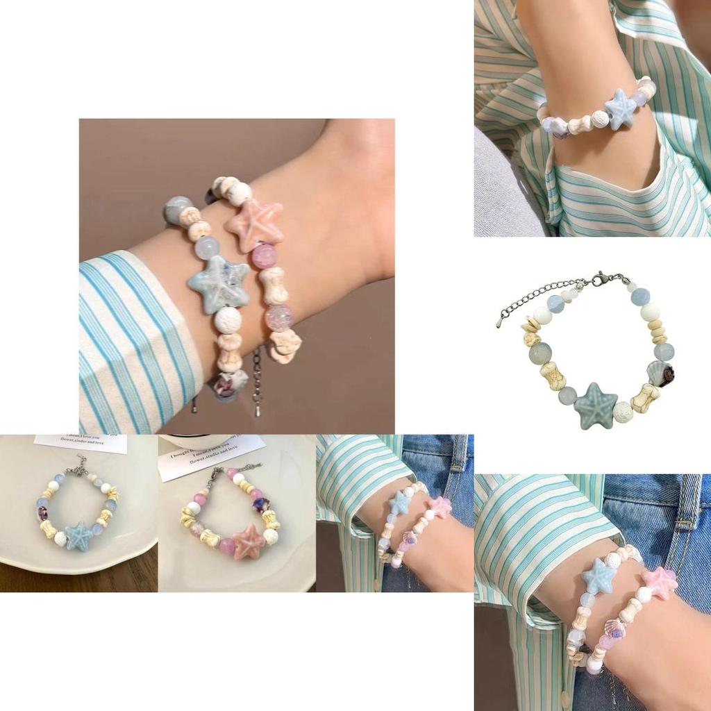 Charming Pink Ceramic Starfish And Shell Beaded Bracelet For Couples And Friends 2024 Summer Trend