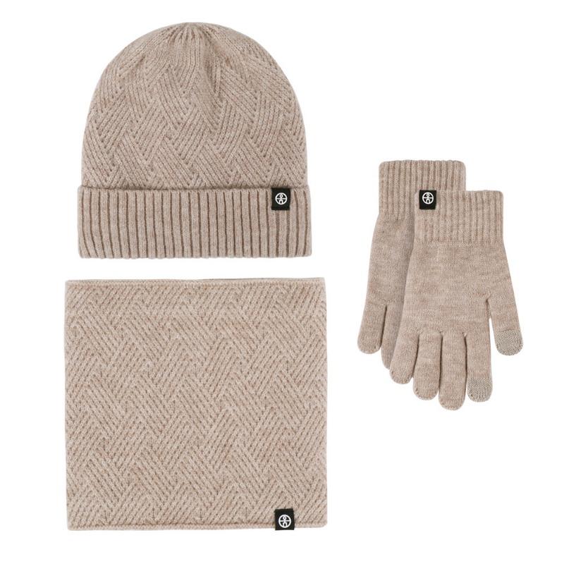 Winter scarf warm three-piece hat scarf gloves three-piece knitted velvet thickened cold-proof wool set